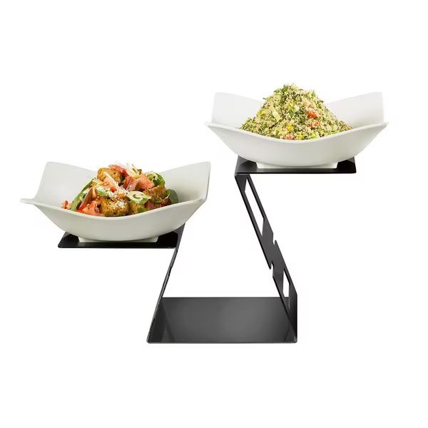 Swan Black Matte Multi-Level Riser with Two Large Square Melamine Bowls, 1 EA, Rosseto Serving Solutions, Mfr#: SM340